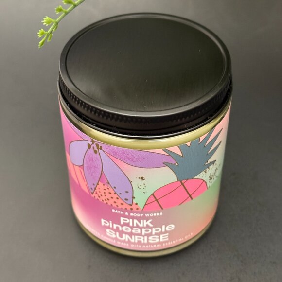 BBW Pink Pineapple Sunrise Bath & Body Works Mason Jar Single Wick Candle - Picture 4 of 10